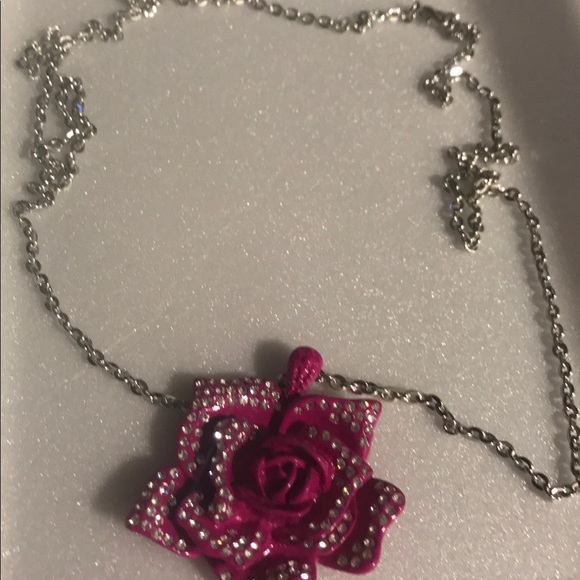 Bold & Pink Enameled Crystal Rose Necklace - Picture 8 of 9